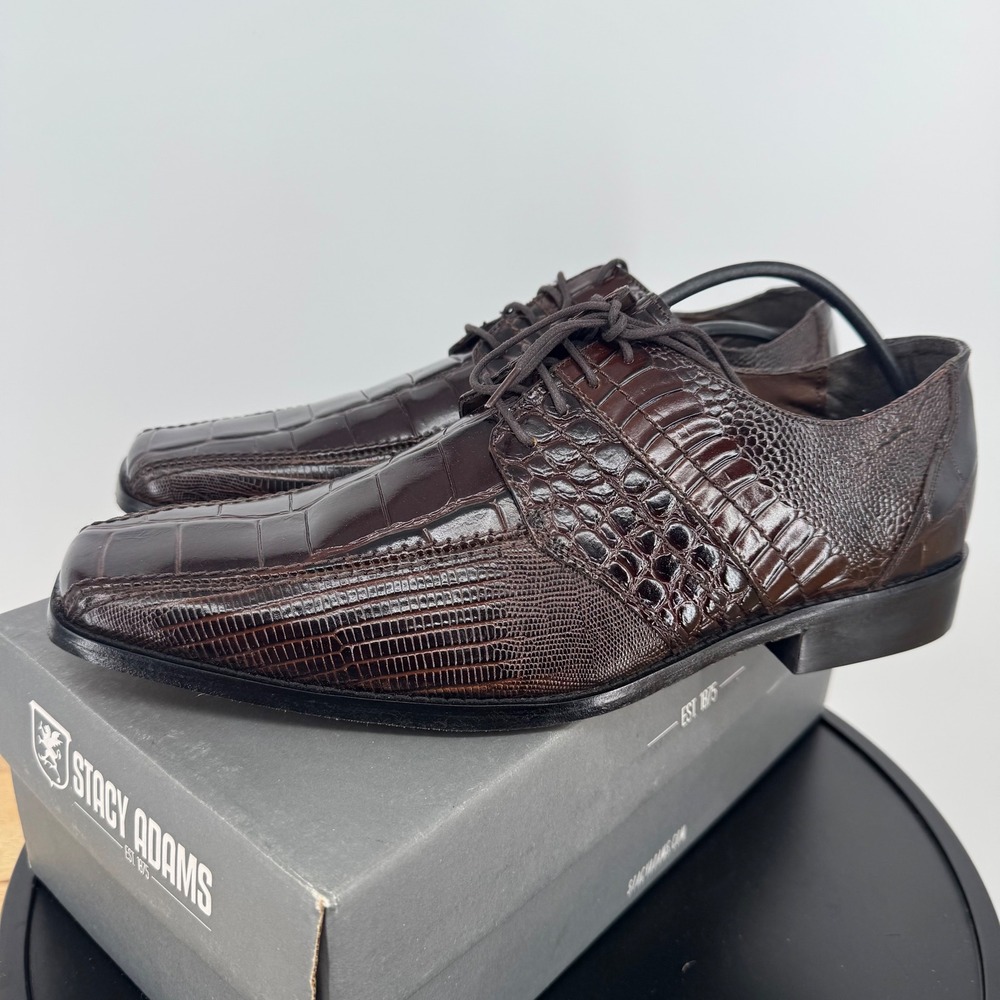 Stacy Adams Pietro Cognac Brown Exotic Print Leather Oxford Shoes 24675-221 11.5 - Picture 3 of 7